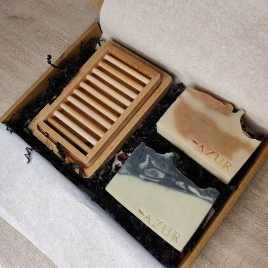 Gift set 2x Azur soaps + wooden soap board