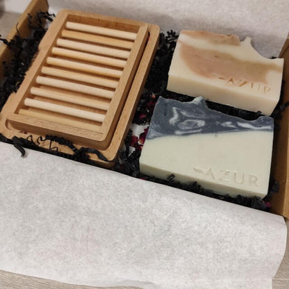 Gift set 2x Azur soaps + wooden soap board